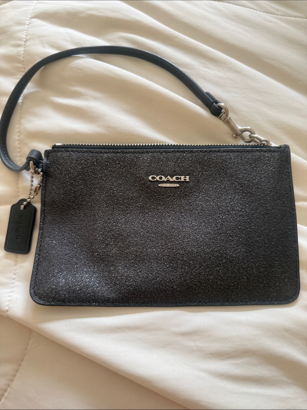 Coach Black Glitter Wristlet Clutch with Logo Plate